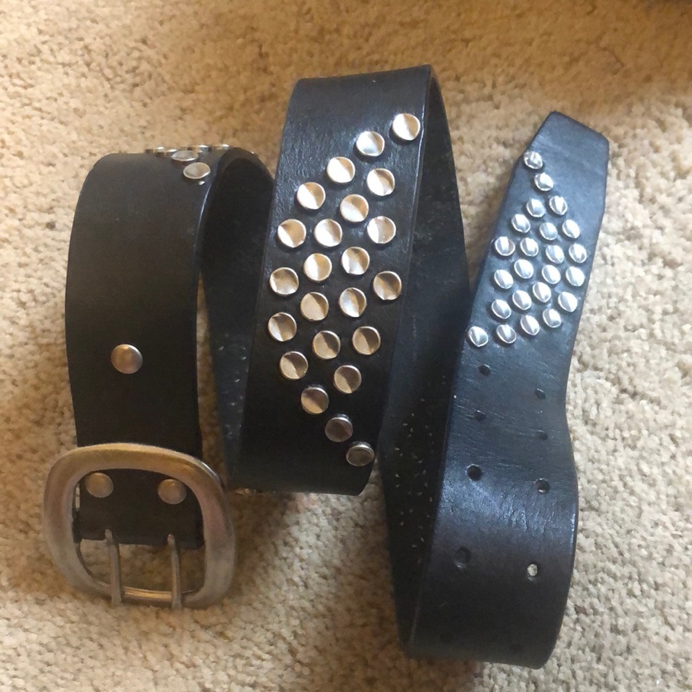 Black leather silver studded belt